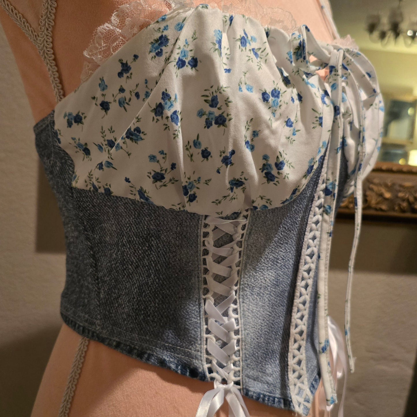 Denim Floral Top